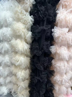 ruban tulle blanc noir rose bleu clair plissé texture ondulée opacité élégant décoration mariage