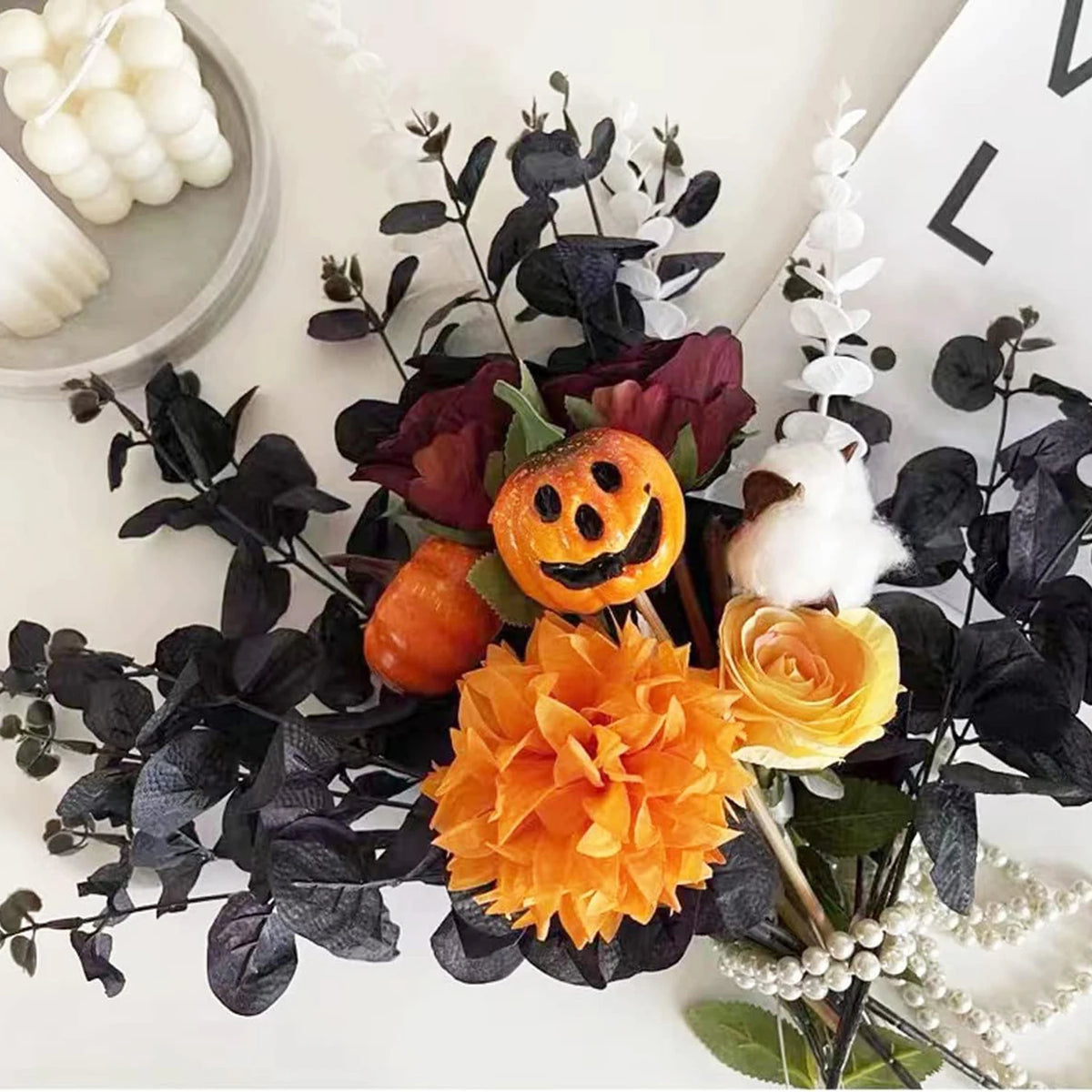 bouquet artificiel fleurs feuilles orange moderne décoration intérieur extérieur minimaliste festive mariage