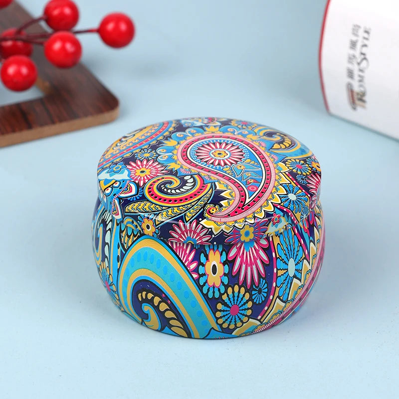 boîte ronde rangement cosmétique décorative motif floral boho chic pot stockage bijoux maquillage