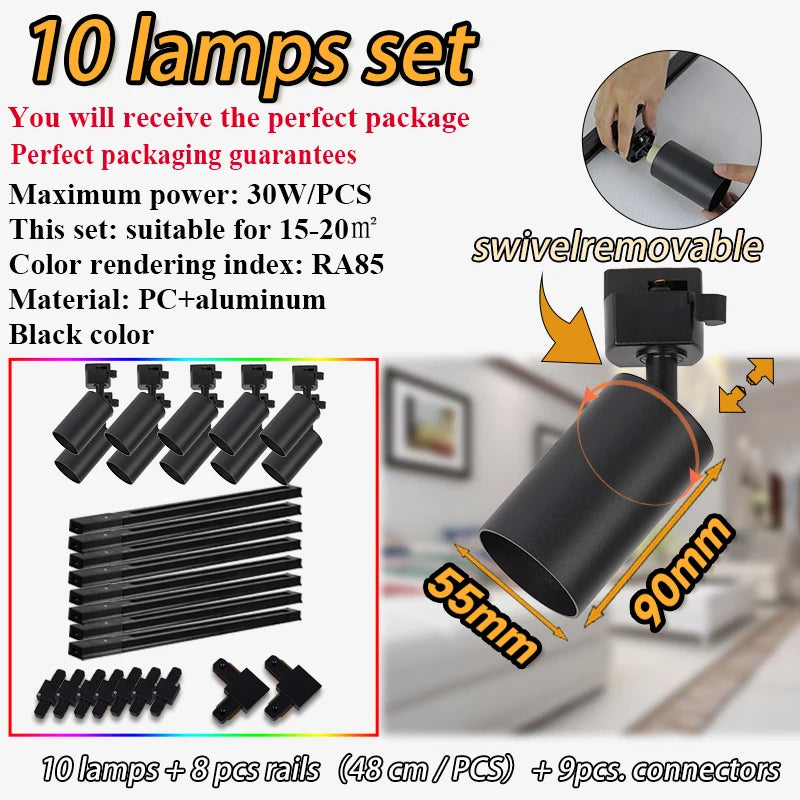 spots noir modernes gu10 12pcs fixés 55x90mm variable intensity