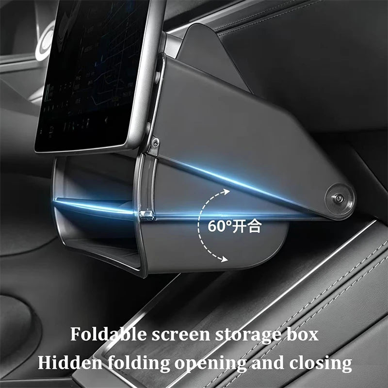 rangement sous écran voiture tesla boîte storage box organizer double couche éclairageintérieur pliable moderne