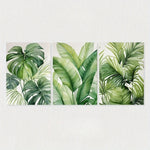 toiles impression feuilles tropicales modernes naturelles vertes blanches cadre bois chambre salon decoration