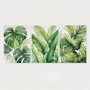 toiles impression feuilles tropicales modernes naturelles vertes blanches cadre bois chambre salon decoration