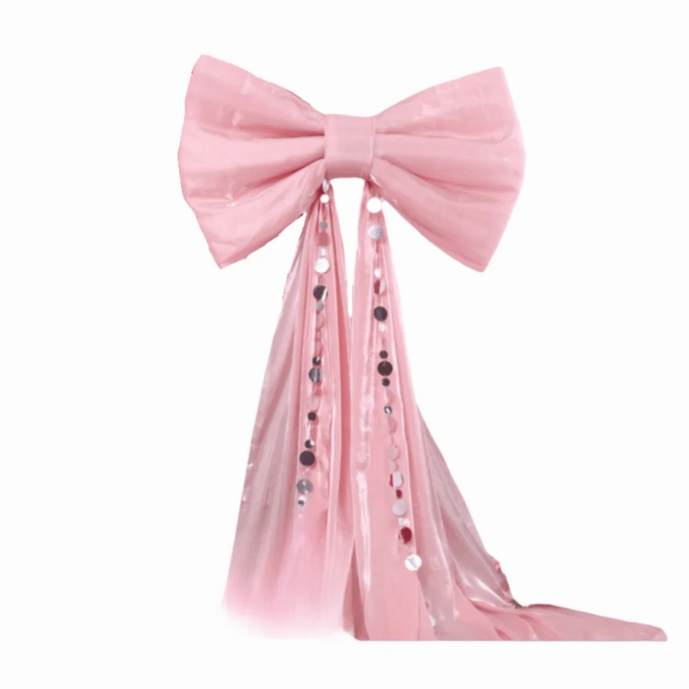 ruban decoratif forme noeud sequins dorés argentés rose rouge nouvelle année fête grande dimension