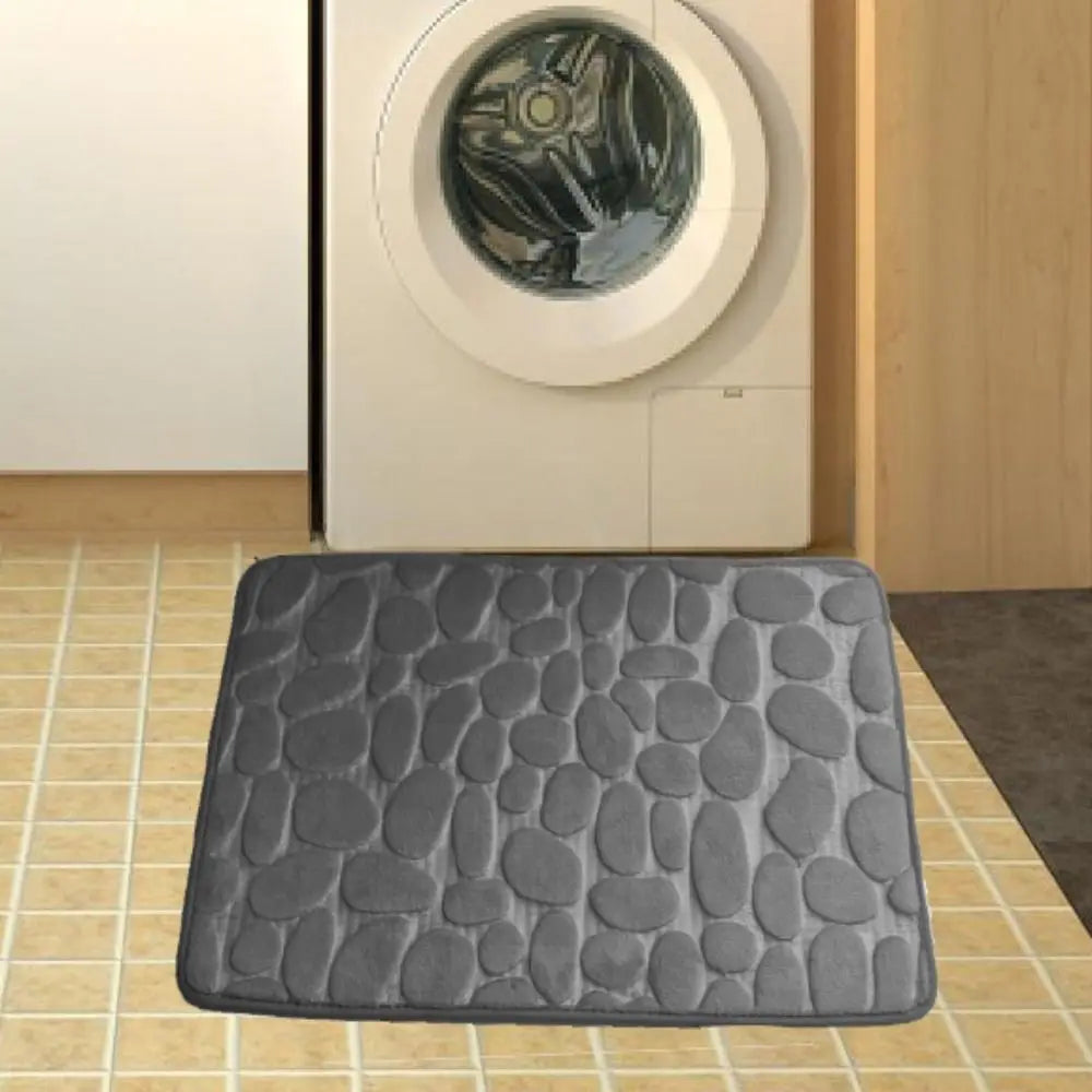 tapis bain moderne gris bleu rose blanc marron texture cailloux antidérapant absorption eauversible salle