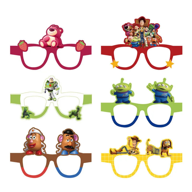 décorations fêtes lunettes papier disney personnages fruits rouges vert marron jaunes enfants festive