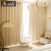 Rideau occultant double couche blanc pour salon et chambre avec tulle - Ombre Interieur
