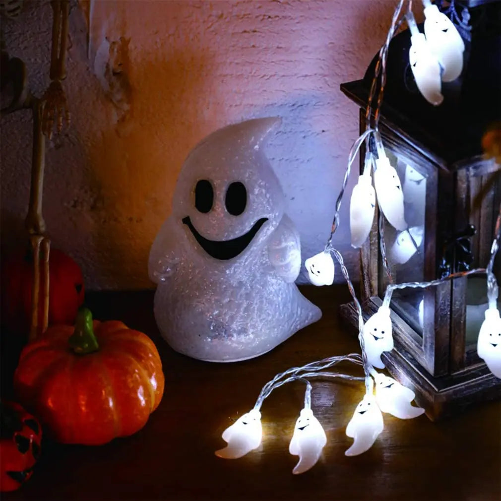 guirlande lumineuse halloween fantômes souriants led solar blanc clipsextérieur festive vacances