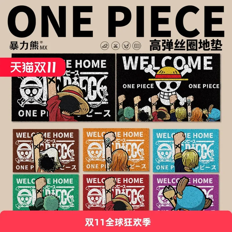 tapis d'entrée one piece noir blanc rouge personnages bienvenue chez toi logo/svg anime moderne