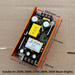 transformateurs alimentation projecteurs scène lampes faisceau mobiles circuits imprimés condensateurs bobines orangers grisés jaunes
