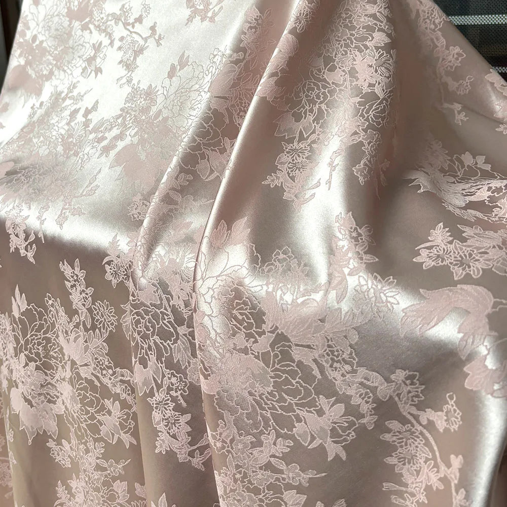 tissu floral or rose élégant classique satiné polyester largeur 150cm