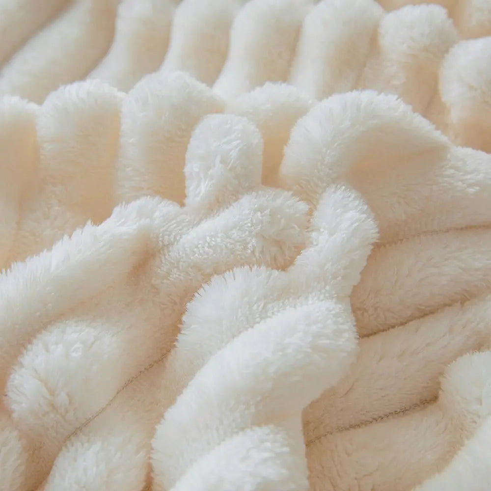 couverture polaire rayures horizontales beige moderne fixations rubans hiver maison qualité catégorie respirante