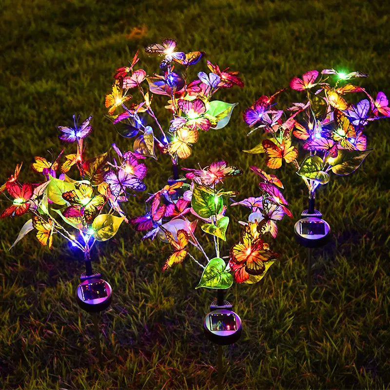 lampe solaire multicolore papillons feuilles moderne extérieur jardin décoration festive insertion sol original