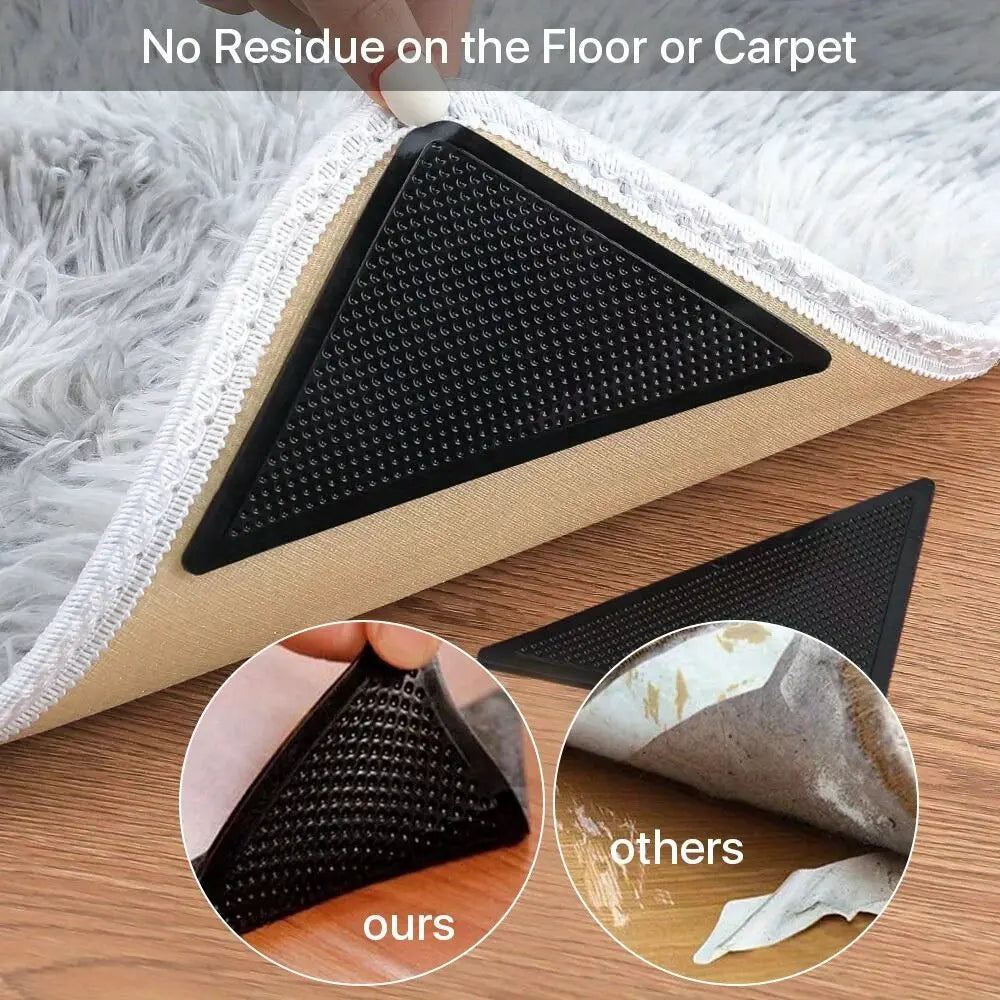 tapis antidérapants adhésifs réutilisables lavables moderne beige noir 4pcs texture antidérapante PVC