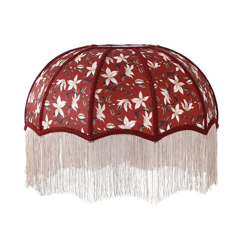 abat jour tissu broderie florale franges vintage palace beige vert rouge