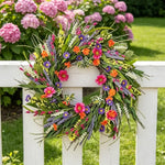 décoration murale couronne florale printemps couleurs vives champêtre papillons inclusintérieur accrochage bouclemétallique