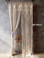 rideau macramé blanc cassé motifs géométriques franges boho chic crochets métalliques decoration interieur tissu