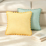taies d'oreiller carreaux douces moderne confortables lit maison couleurs vert jaune rose orange beige