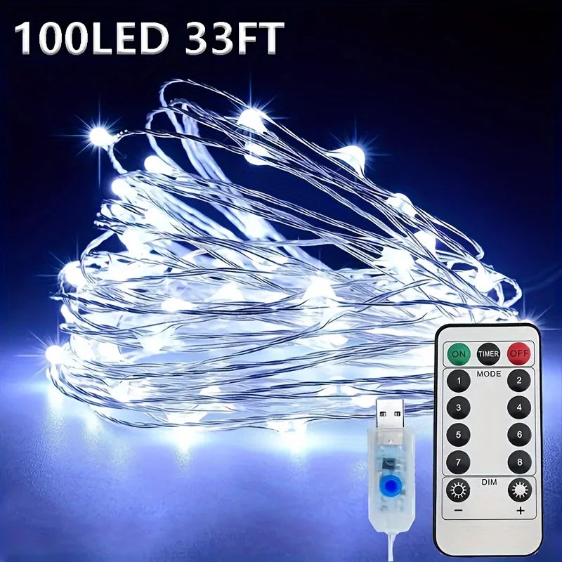 guirlande lumineuse led blanc multicolore fil cuivre controle remote modes decoration intérieure extérieure festive