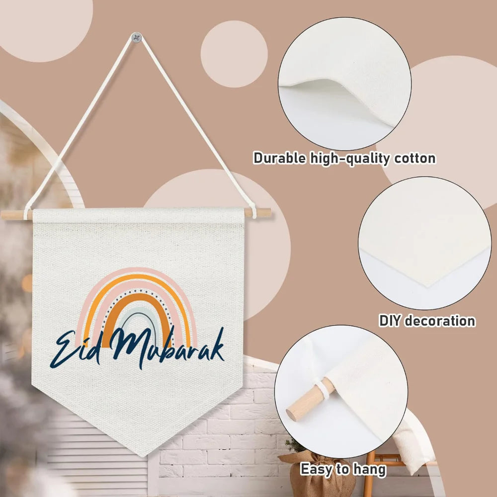 bannière eid mubarak arc ciel moderne tissu coloré blanc orange jaune bleu gris festive