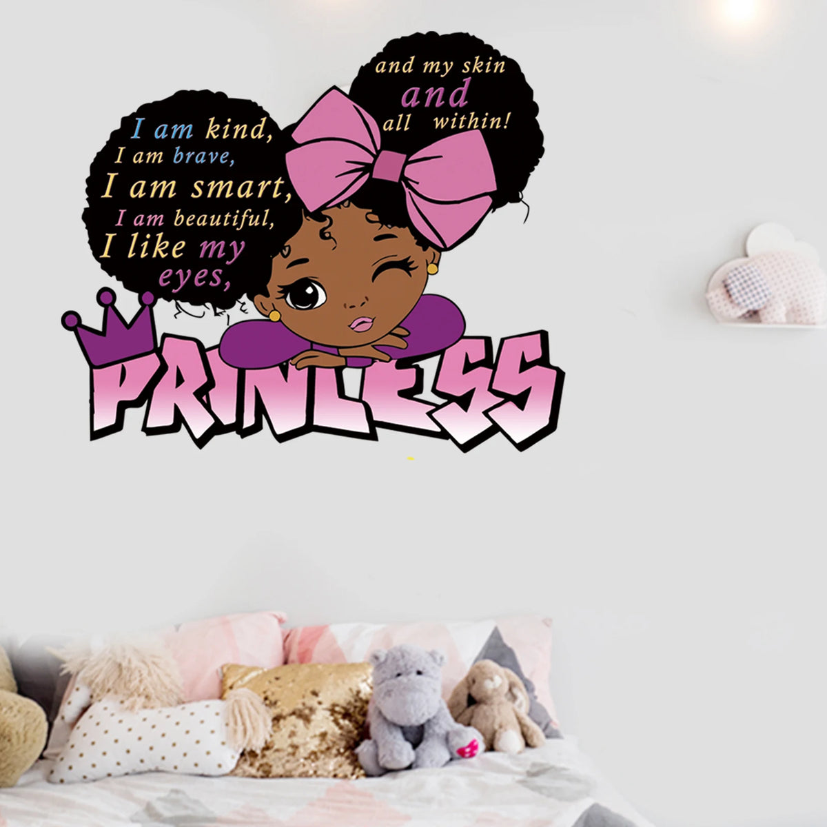 autocollants mural princesses dessin animé chambre enfant noir rose blanc doré motifs textes positifs
