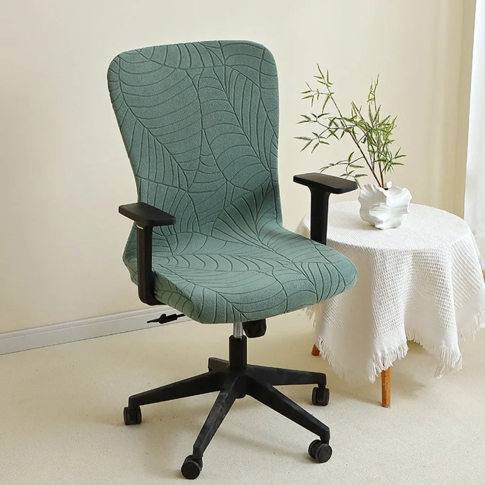 Housse chaise motif feuilles polyester coton gris beige vert moderne adhésif