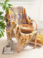 tapis boho chic couverture plaid portable géométrique floral aztèque printemps automne jaune marron bleuclair