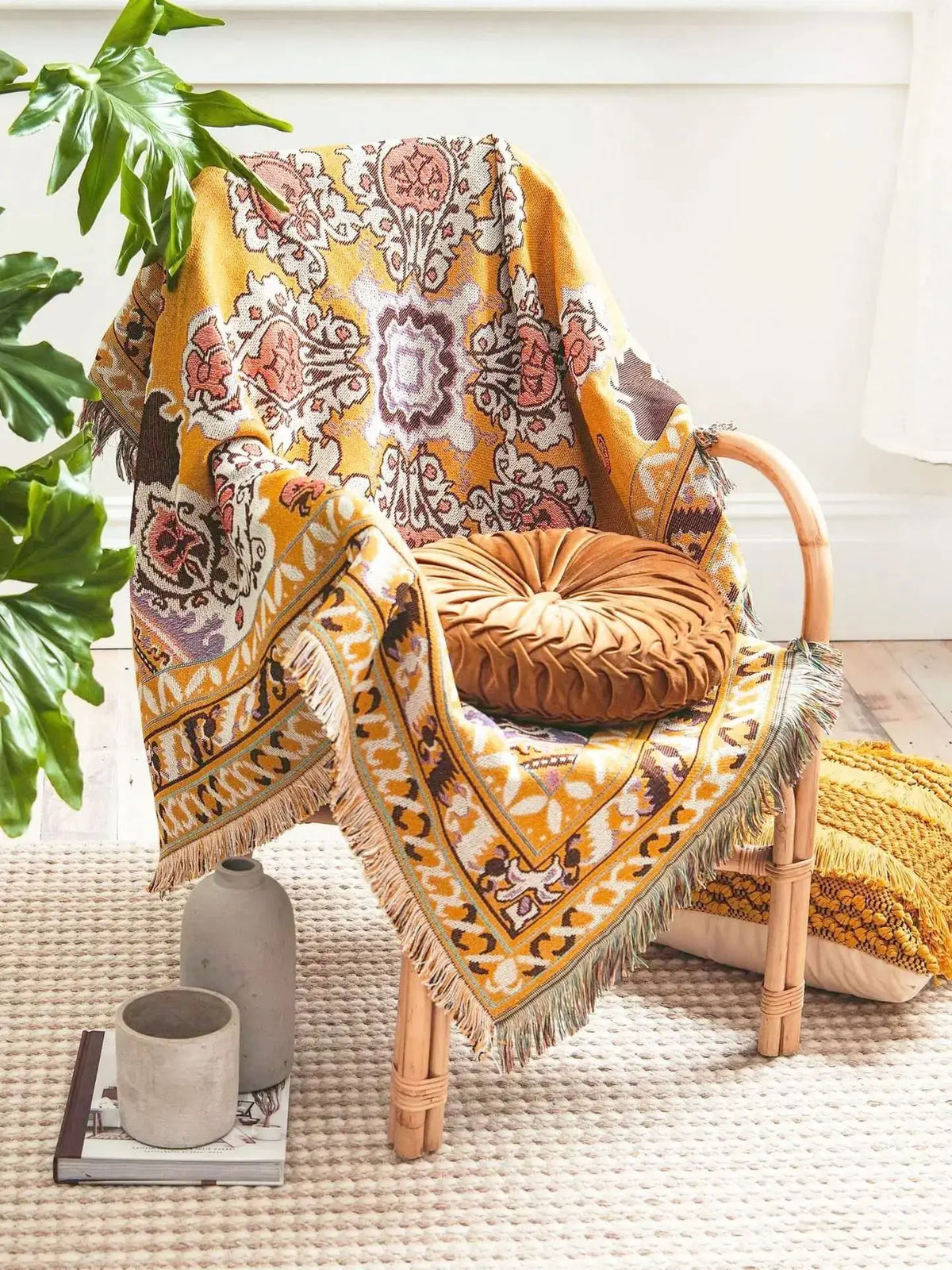tapis boho chic couverture plaid portable géométrique floral aztèque printemps automne jaune marron bleuclair