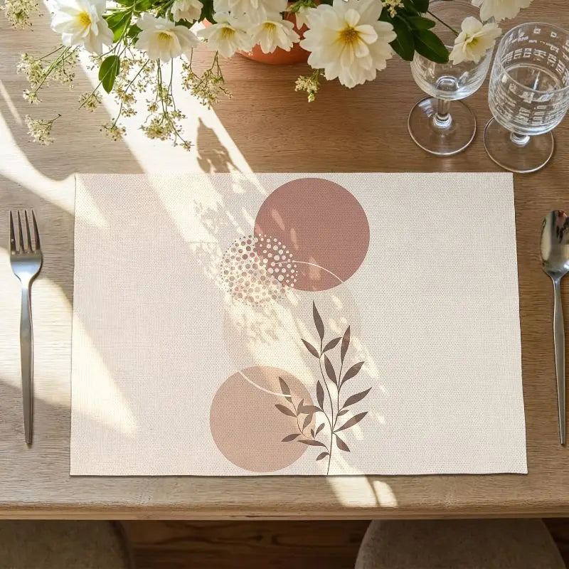 serviettes table géométriques beige rose pâle gris clair motifs feuilles modernes minimalistes