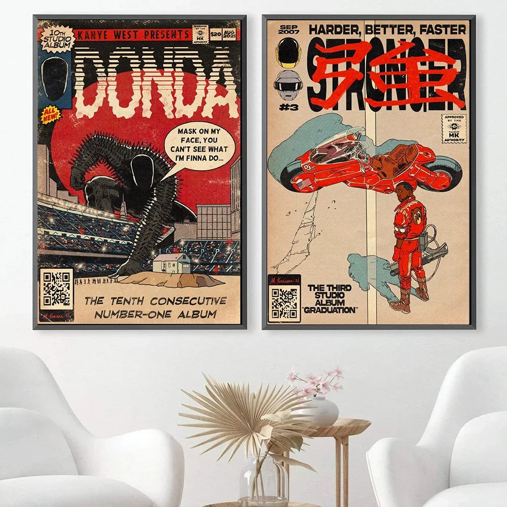 affiche toile illustration moto texte rouge noir vintage pop art décoration maison chambre salon