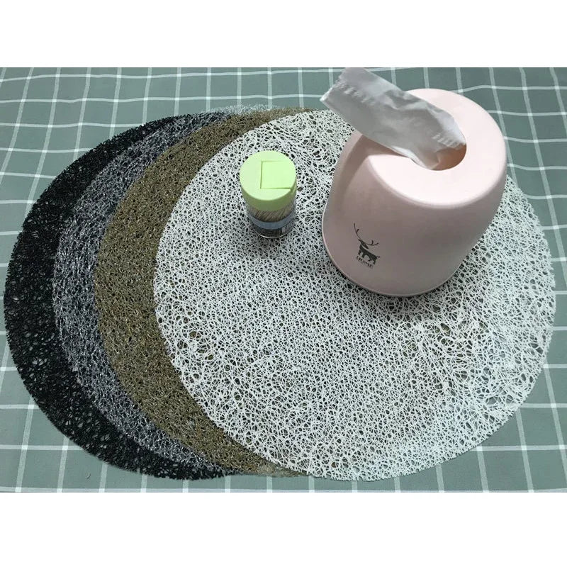 tapis antidérapant rond moderne or texture lacée semi transparent 38cm adaptable cuisine