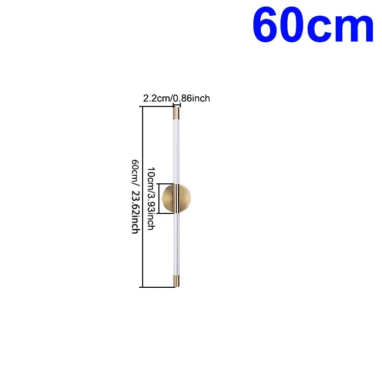 lampe murale moderne transparente dorée 120cm 100cm 80cm 60cm fixée mur led 3000k 4500k