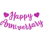 guirlande décorative happy anniversary lettres pailletées coeurs ballons cadeaux gâteau bougies festifs rouge or