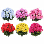 décoration intérieure bouquet fleurs artificielles rouge bleu rose jaune magenta multiples pétales feuilles vertes