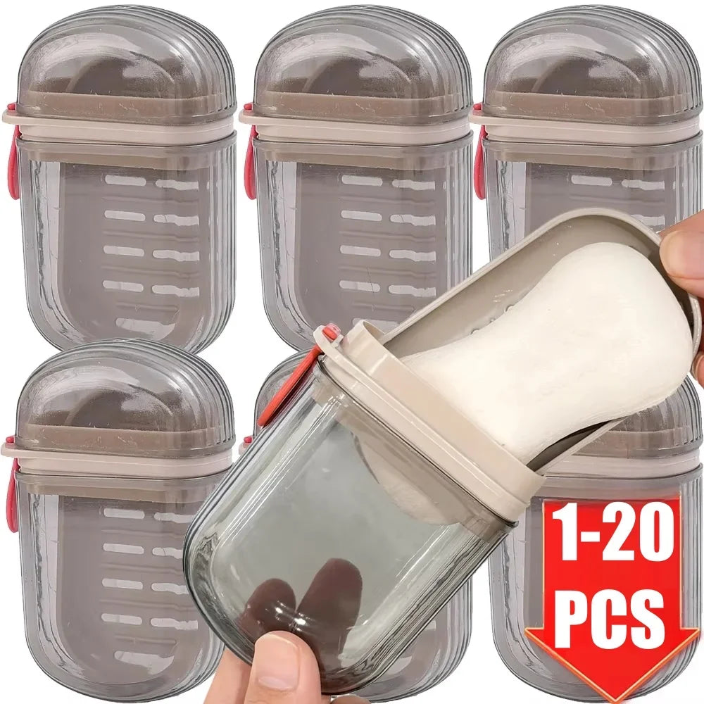 porte savon moderne blanc translucide rayures adhésif compact voyage savon pochette rangement washbag minimaliste