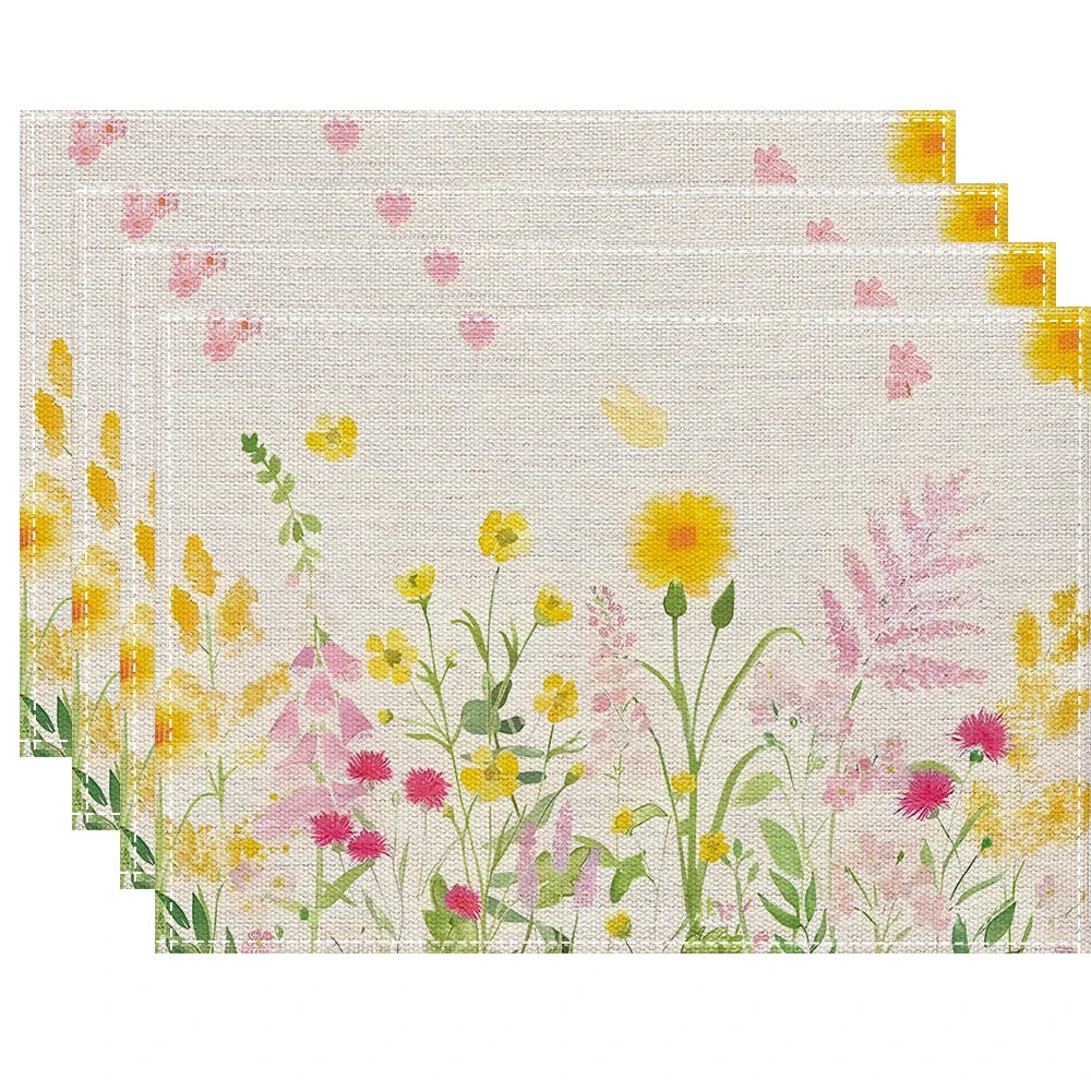 serviettes table lin transparent motif fleurs colorées moderne cuisine salle manger