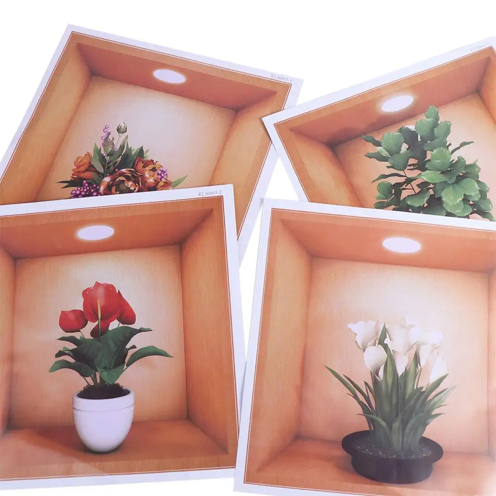 décorations murales adhésives plantes artificielles feuilles fleurs moderne pots vert rouge blanc marron