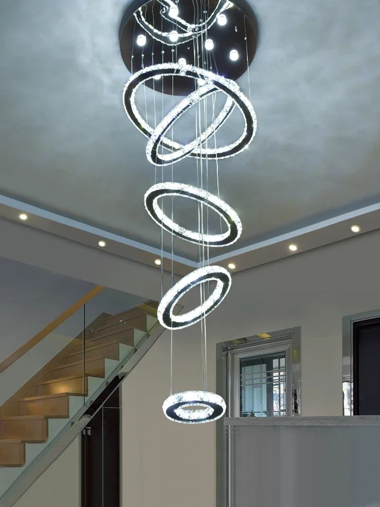 lustre moderne blanc cercles concentricques salon chambre pendentif acier inoxydable éclairage intérieur grande piece