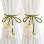 attaches rideaux fleurs tissu coton vert blanc violet orange floral champêtre