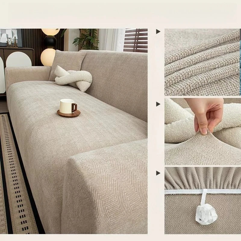 housse canapé marron clair texture lin moderne elastiques machine wash seater sofa cover