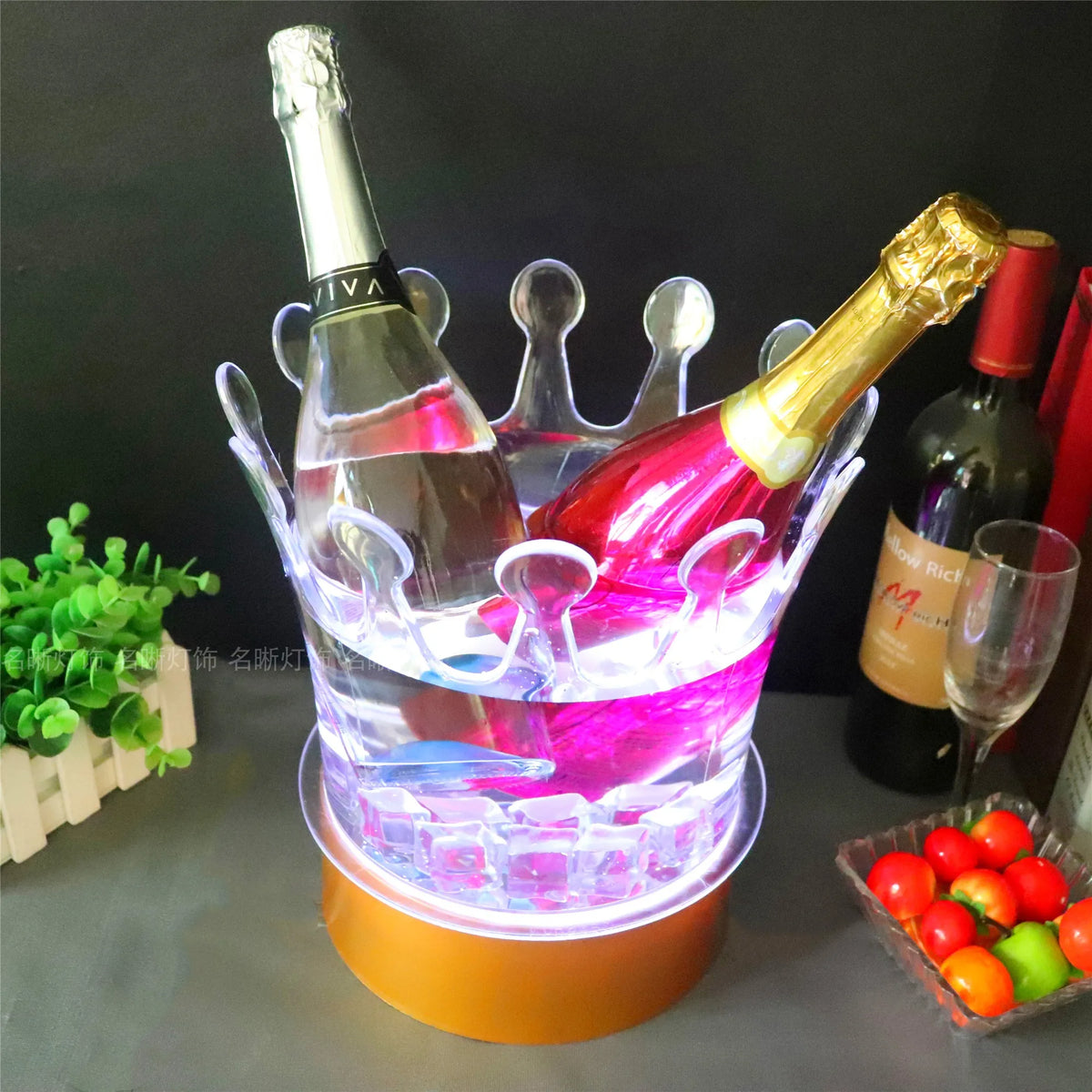 cuve glace transparente opacité légère moderne cuve bouteilles champagne glaçons rechargeable led blanc lumière
