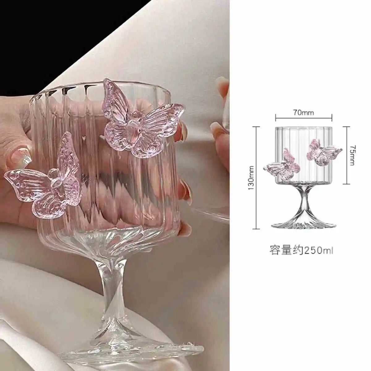 verres vin transparents rose papillons relief moderne élégants adhésifs festifs maison table