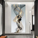 impression toile abstraite moderne vagues fluides noir doré gris clair 40x80 cm 50x100 cm