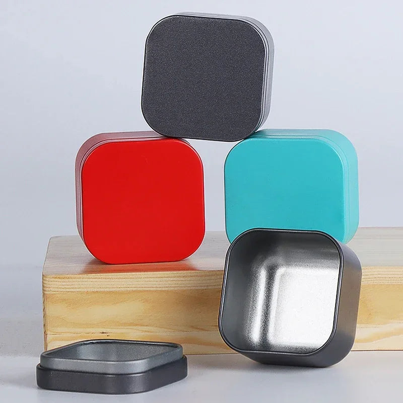 boîtes carrées modernes 55mm 43mm noir gris bleu rouge vert orange respectueux environnement organisateur