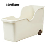 bac rangement moderne boîte stockage réutilisable roulettes poignée beige clair plastique