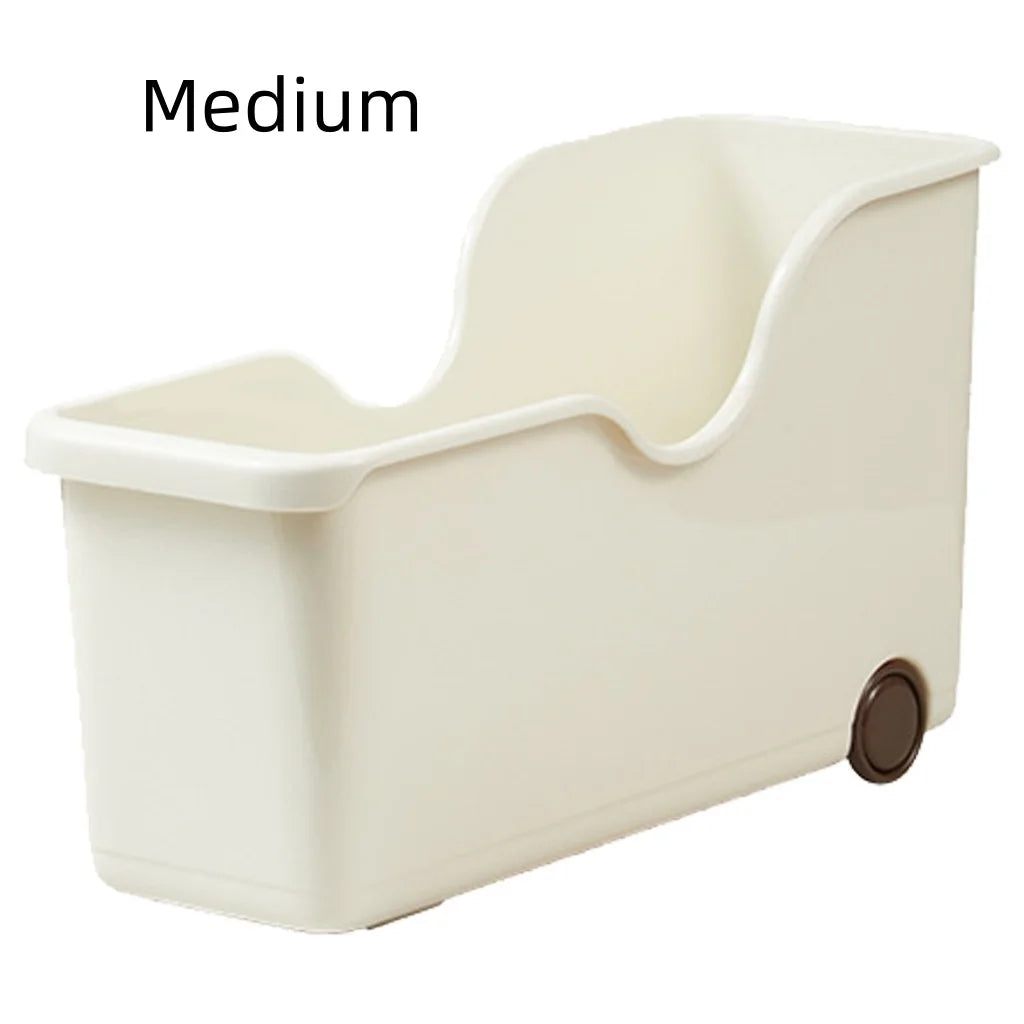 bac rangement moderne boîte stockage réutilisable roulettes poignée beige clair plastique
