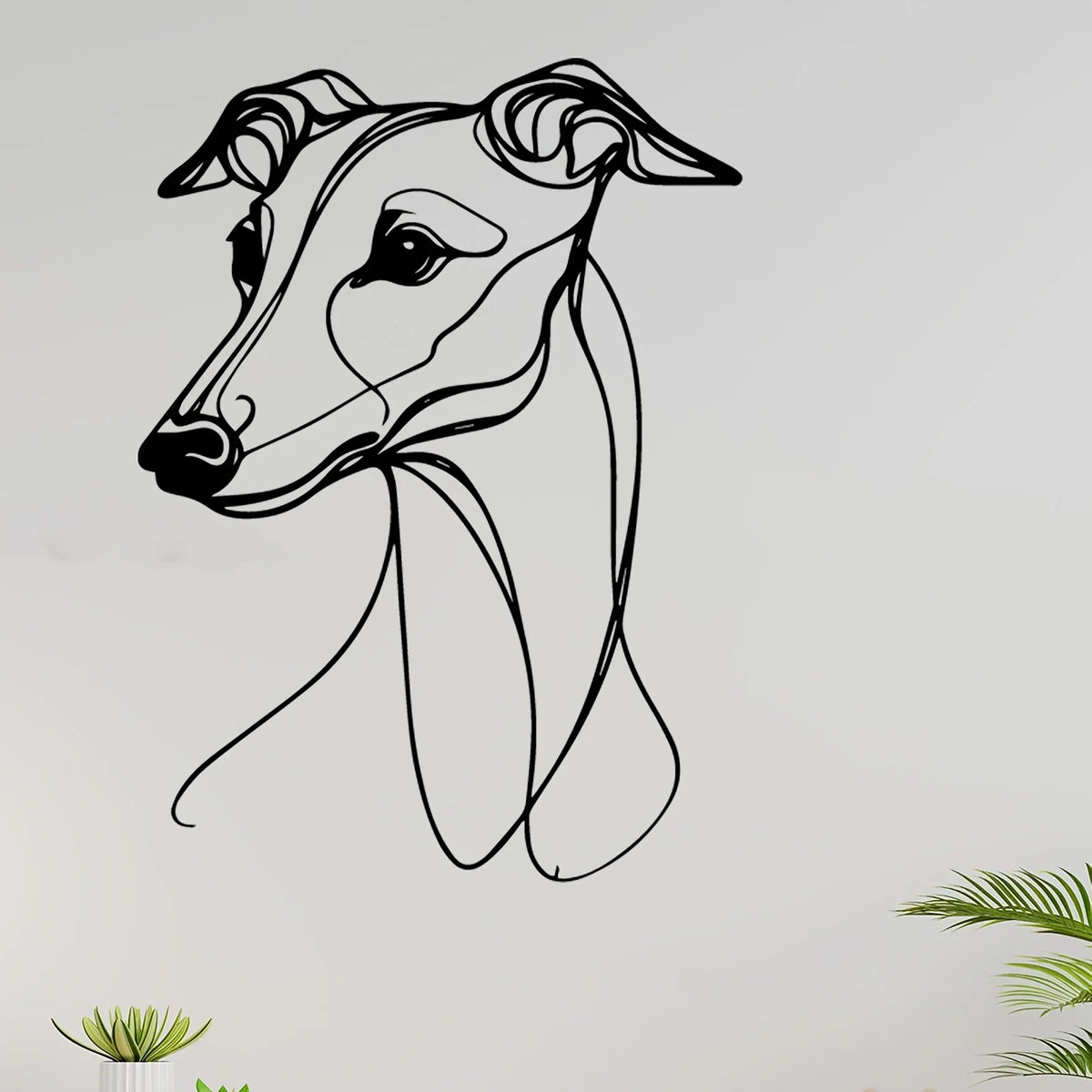 décoration murale tête lévrier noir blanc minimaliste 22cm 30cm unique