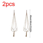 supports plante suspendue macramé boho tissé beige blanc pot fleurs chaines jardins