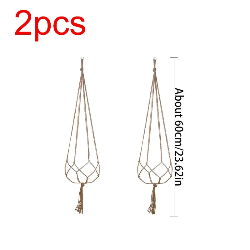 supports plante suspendue macramé boho tissé beige blanc pot fleurs chaines jardins