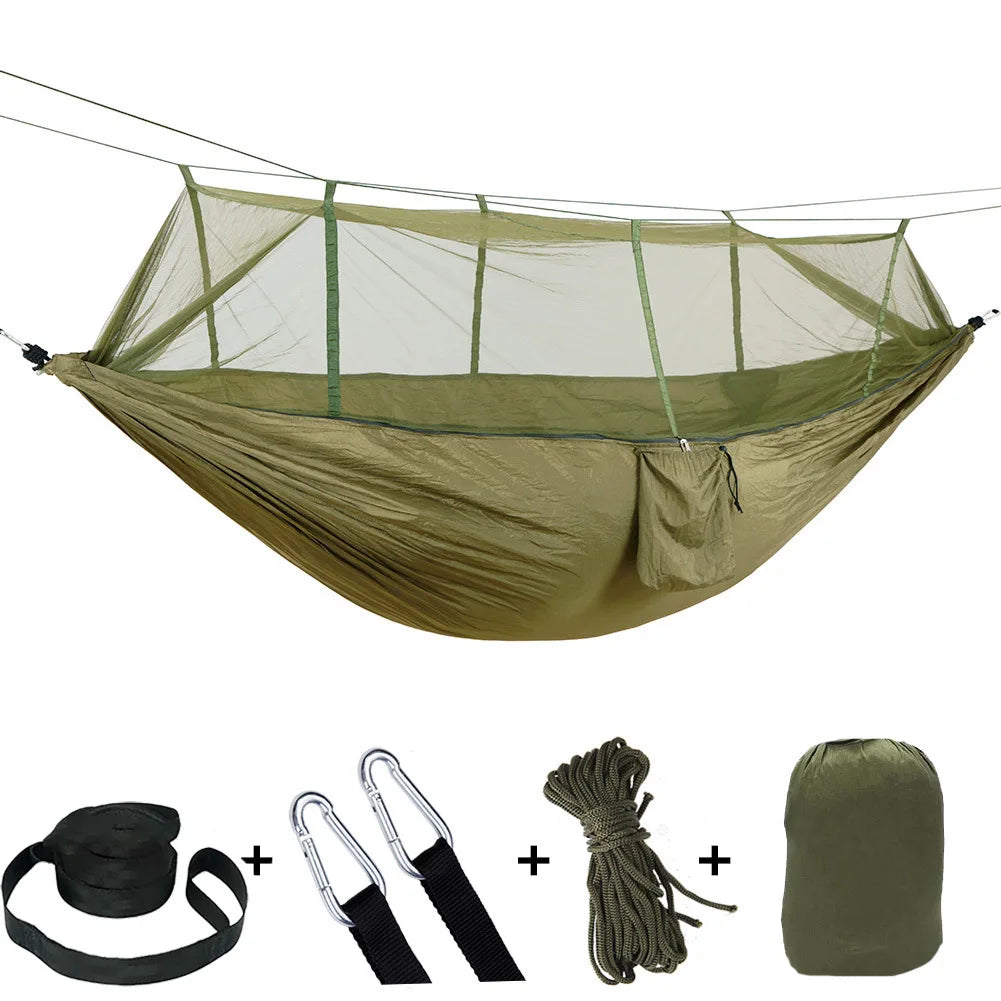 hamac camping extérieur portable deux personnes vert olive camouflage simple moustiquaire nylon poids léger